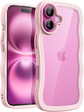 Load image into Gallery viewer, JETech Wavy Case for iPhone 16 6.1-Inch, Cute Wave Frame Curly Shape Shockproof Phone Cover for Women and Girls, Clear Hard PC Back (Light Pink)