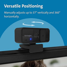 Load image into Gallery viewer, Kensington W1050 1080p Fixed Focus Wide Angle Webcam for Video Conference, Dual Stereo Mic, Software Control, Privacy Cover, Works with Microsoft Teams, Google Meet, Zoom and More (K80250WW)