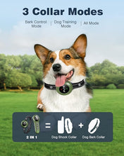 Load image into Gallery viewer, 2-in-1 Dog Shock Collar & Dog Bark Collar - Smart Anti Barking Dog Training Collar with 5 Adjustable Sensitivity & 3300FT Remote for All Breeds IP67 Waterproof Rechargeable E-Collar (Green)