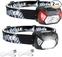 Load image into Gallery viewer, LE Headlamp Rechargeable, LED Head Lamp with 6 Modes for Camping & Hiking Gear Essentials, IPX4 Waterproof High Lumen Bright Headlight Flashlights with Adjustable Headband, USB Cable Included