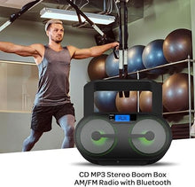 Load image into Gallery viewer, Riptunes Portable CD Player Boombox AM FM Radio, Bluetooth, USB, Aux-Input, MP3 CD Stereo Sound with Bass Boost, Party Lights, Headphone Jack, Backlit LCD Display, with Remote, Black