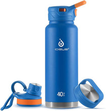 Load image into Gallery viewer, IDEUS Vacuum Insulated Water Bottle, 40 oz Stainless Steel Water Bottles with Straw and Spout Lid, Reusable Metal Water Bottle Leak Proof Gym Water Bottle, BPA-Free(Bright Blue)