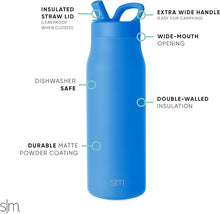 Load image into Gallery viewer, Simple Modern Water Bottle with Straw lid | Insulated Stainless Steel Thermos | Reusable Travel Water Bottles for Gym & Sports | Leak Proof & BPA Free | Mesa Collection | 34oz, Supersonic Blue