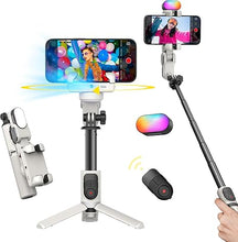 Load image into Gallery viewer, Gimbal Stabilizer for iPhone, Sefie Stick Tripod with Auto Face Tracking for TIK Tok YouTube Video Recording, 4 in 1 Gimbal Stabilizer with 360° Rotation for iPhone/Andriod -M1 Pro White