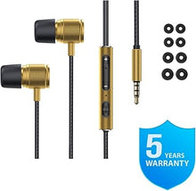 Load image into Gallery viewer, LUDOS Ultra Wired Earbuds in-Ear Headphones, 5 Years Warranty, Earphones with Microphone, Noise Isolating Ear Buds, Memory Foam for iPhone, Samsung, School Students, Kids, Women, Small Ears - Gold