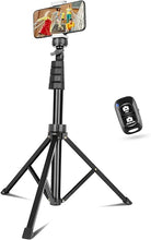 Load image into Gallery viewer, Sensyne 67" Phone-Tripod, Extendable Cell Phone Tripod Stand & Selfie Stick with Wireless Remote and Phone Holder, Compatible with iPhone Android Phone, Camera