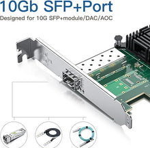 Load image into Gallery viewer, 10Gb SFP+ PCI-E Network Card NIC, Compare to Intel X520-DA1 (Intel E10G42BTDA), with Intel 82599EN Chip, Single SFP+ Port, PCI Express X8, Ethernet LAN Network Adapter Support Windows/Linux/VMware
