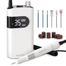 Load image into Gallery viewer, Lavinda Professional Nail Drill Machine, 35000RPM Electric Nail File Cordless Rechargeable Nail Efile for Acrylic Gel Nails, Manicure Pedicure Polishing Shape Tools for Salon Home Use-White