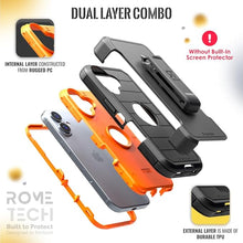 Load image into Gallery viewer, for iPhone 16 Plus Case with Belt Clip Holster & Kickstand, Screenless Protective Dual-Layer Shockproof Phone Case for iPhone 16 Plus - Black & Orange