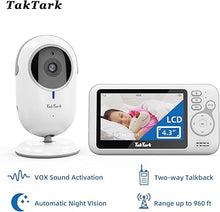 Load image into Gallery viewer, TakTark Baby Monitors with Camera and Audio, 4.3 inches, No Wi-Fi, 2 Way Audio, Night Vision, Digital Zoom, VOX Power Saving, Room Temperature, Ideal for New Parents