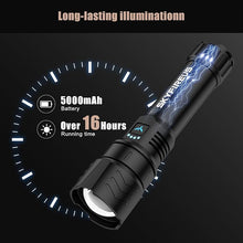 Load image into Gallery viewer, SKYFIRE LED Rechargeable Flashlight 10000 High Lumens, Super Bright Flashlight with Ignition Lens, Zoomable,Four Modes,Waterproof Flash Light for Camping Essentials,Outdoor,Home (Black)