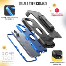Load image into Gallery viewer, for iPhone 16 Plus Case with Belt Clip Holster & Kickstand, Screenless Protective Dual-Layer Shockproof Phone Case for iPhone 16 Plus - Black & Blue