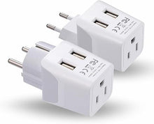 Load image into Gallery viewer, Ceptics Europe Travel Adapter Plug Set Schuko - with 2 USB + USA Socket Input - Type E/F and Type C - Ultra Compact - Safe Grounded Perfect for Cell Phones, Laptops, Camera Chargers (CTU-9-9C-PK)