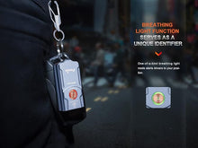 Load image into Gallery viewer, Fenix E03R v2.0 Keychain Flashlight, Blue, 500 Lumen Bright USB-C Rechargeable EDC with Red LED and Lumentac Organizer