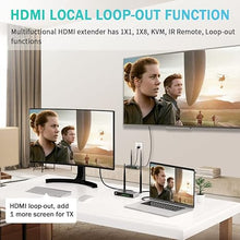 Load image into Gallery viewer, TIMBOOTECH Wireless HDMI Transmitter and Receiver 820FT, Up to 8 Receivers, KVM, IR Remote, HDMI Loop Out, 5.8G HDMI Wireless Extender Live Streaming 1080P Video & Audio to TV/Projector/Monitor