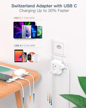 Load image into Gallery viewer, 2 Pack Switzerland Travel Plug Adapter, Swiss Outlet Adapter with 3 Outlets 3 USB Charging Ports(1 USB C), Type J Power Adapter, Travel Essentials US to Switzerland, Rwanda, Liechtenstein