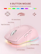 Load image into Gallery viewer, Wireless Keyboard and Mouse Combo, 9 Backlit Effects, Wrist Rest, Phone Holder, 2.4G Lag-Free Ergonomic Keyboards, Rechargeable Silent Cordless Set for Computer, Laptop, Mac, Windows -SABLUTE?Pink?