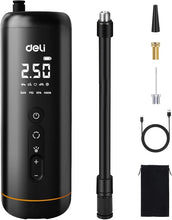 Load image into Gallery viewer, Deli Tire Inflator Air Compressor Portable, 2X Faster Inflation Cordless Bike Pump, 150PSI Tire Pump for Car Tire Motorcycle and Bicycles with LED Dual Screen, Black
