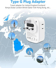 Load image into Gallery viewer, LENCENT US to UK Ireland Travel Plug Adapter, Grounded Type G Outlet Adaptor with 4 USB Charger(2 USB C), 4 Outlets Converter for USA to Dubai Scotland British London England Hong Kong Irish Qatar