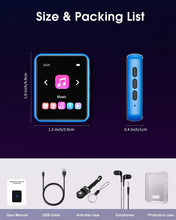 Load image into Gallery viewer, MP3 Player with Bluetooth 5.0 Portable HiFi Lossless Sound MP3 Music Player and FM Radio Recorder E-Book 2.4 inch Screen Maximum Support 128GB(Blue)