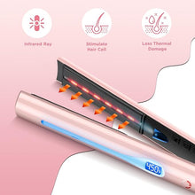 Load image into Gallery viewer, IG INGLAM Titanium Flat Iron Hair Straightener, Infrared Curling Iron 1 Inch, Negative Ionic Hair Iron Straightener 11 Adjust Temp 250°F to 450°F, Shiny Hair Dual Voltage 110-240V, Gift, Pink