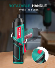 Load image into Gallery viewer, Cordless Screwdriver 6 N.m, HYCHIKA 4V 2000mAh Electric Screwdriver Gun, Adjustable 2 Position Handles, Front LED, DC Charging, 20pcs Accessories