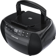 Load image into Gallery viewer, Craig Portable Top-Loading CD Boombox with AM/FM Stereo Radio and Cassette Player/Recorder in Black | Cassette Player/Recorder | LED Display (Black)