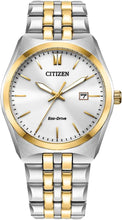 Load image into Gallery viewer, Citizen Men's Classic Corso Eco-Drive Watch, 3-Hand Date, Luminous Hands and Markers, Two-Tone Stainless Steel, White Dial