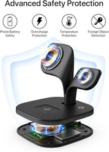 Load image into Gallery viewer, EXW Wireless Charging Station for Magsafe Charger,Charging Station for Multiple Devices,Wireless Charger for iPhone 16/15/14/13/12 Series,Apple Watch Series 1-9,AirPods with LED and Adapter (Black)