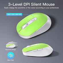 Load image into Gallery viewer, Wireless Keyboard and Mouse Combo, Soueto 2.4G Full-Sized Computer Keyboard with Phone Tablet Holder, 22 Multimedia Shortcuts, Numeric Keypad, 6 Button Silent Mouse for Windows, Mac (Bright Green)