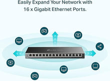 Load image into Gallery viewer, TP-Link TL-SG116E | 16 Port Gigabit Switch | Easy Smart Managed | Plug & Play | 3 Year Manufacturer Warranty | Desktop/Wall-Mount | Sturdy Metal w/ Shielded Ports | Support QoS, Vlan, IGMP and LAG
