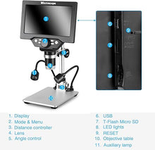 Load image into Gallery viewer, Koolertron 7 inch LCD Digital Microscope with 32G TF Card,12MP 1200X Magnification 1080P USB Microscope Camera,PC View,Rechargeable Battery,Fill Lights Microscope for Coin/Plant/Rock/Circuit Board