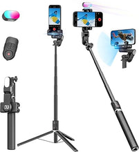 Load image into Gallery viewer, Gimbal Stabilizer Face Tracking Without APP, 4 in 1 RGB Light Stabilizer, Portable Phone Tripod, Stabilizer for iPhone&Android, Extension 108cm, AOCHUAN M2PRO Black