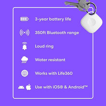Load image into Gallery viewer, Tile by Life360 Mate (2024) Bluetooth Tracker, Keys Finder and Item Locator for Keys, Bags and More. Phone Finder. Both iOS and Android Compatible. 1-Pack (White)