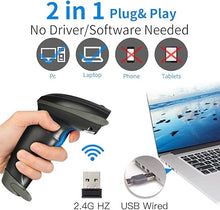 Load image into Gallery viewer, Laser 2.4G Wireless 1D Bar Code Scanners Readers for Computers PC Laptop, UNIDEEPLY Barcode Handheld, Hand Scanning Label UPC EAN Reader Gun Cordless Retails, Black