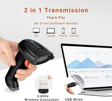 Load image into Gallery viewer, Tera Barcode Scanner Wireless Versatile 2-in-1 (2.4Ghz Wireless+USB 2.0 Wired) with Battery Level Indicator, 328 Feet Transmission Distance Rechargeable 1D Laser Bar Code Reader USB Handheld (Black)