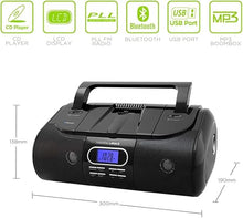 Load image into Gallery viewer, HANNLOMAX HX-318CD Portable CD/MP3/USB Boombox, FM PLL Radio, Bluetooth, 1 USB Port for MP3 Playback, 1 USB Port for 1A Charging, Aux-in Jack, Headphone Jack, AC/DC Dual Power Source. (Black)