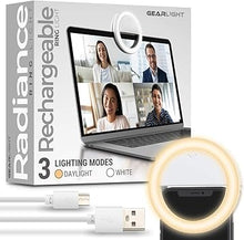 Load image into Gallery viewer, GearLight Selfie Ring Light for Computer or Phone - iPhone Compatible LED Lighting for Laptop Webcam, Video Recording - Rechargeable Circle Clip on Ringlight - Cute Stuff & Room Decor for Teen Girls
