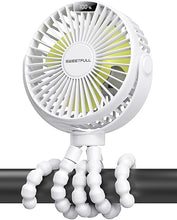 Load image into Gallery viewer, SWEETFULL Portable Stroller Fan with LED Display 4000mAh Battery Powered Mini Clip Fan, 4-Speed Rechargeable Small Personal Fan Handheld Desk Cooling Fan for Car Seat Crib Treadmill Travel(White)