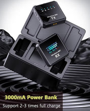 Load image into Gallery viewer, Wireless Lavalier Microphone, with Noise Cancellation?Auto-Dodge, Reverb Mode,3000mA Charging Case, for iPhone,iPad,Android,Camera,2 Pack Wireless Lavalier Clip Mics Live Streaming