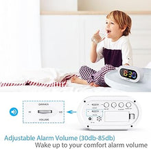 Load image into Gallery viewer, REACHER Small Colorful LED Digital Alarm Clock with Snooze, Simple to Operate, Full Range Brightness Dimmer, Adjustable Alarm Volume, Outlet Powered Compact Clock for Bedrooms, Bedside, Desk, Shelf