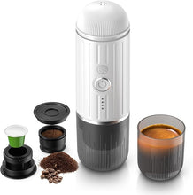 Load image into Gallery viewer, Rich Crema Portable Electric Espresso Coffee Maker, Travel Car Hiking, Fast self-heating 2 IN 1 Extraction System Espresso Machine, Support Ground Coffee and NS capsule, ME2218 (White 03)