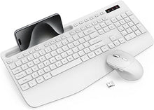 Load image into Gallery viewer, Wireless Keyboard and Mouse Combo - Full-Sized Ergonomic Keyboard with Wrist Rest, Phone Holder, Sleep Mode, Silent 2.4GHz Cordless Keyboard Mouse Combo for Computer, Laptop, PC, Mac, Windows,White