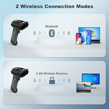 Load image into Gallery viewer, OBZ Bluetooth Barcode Scanner, 2D 1D QR Code Scanner, Handheld 2.4G Wireless Barcode Scanner Connect Smart Phone, Tablet, PC, POS, USB Cordless Barcode Reader Work with Mac OS, Windows, iOS, Android