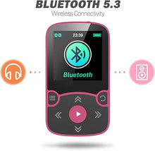 Load image into Gallery viewer, AGPTEK 64GB MP3 Player with Clip, Bluetooth 5.3 Lossless Sound with FM Radio, Voice Recorder for Sport Running, Supports up to 128GB TF Card, Rose Red