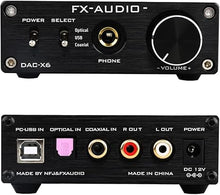 Load image into Gallery viewer, FX-Audio DAC-X6 Headphone amp Mini HiFi 2.0 Digital Audio Decoder DAC Input USB/Coaxial/Optical Output RCA/Headphone Amplifier 24Bit/96KHz DC12V (Black)