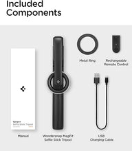 Load image into Gallery viewer, Spigen MagSafe Selfie Stick Tripod Stand (MagFit) with Bluetooth Remote Control Shutter 47" Extendable Compatible with MagSafe iPhone 16 15 14 13 12 Pro Max Mini & Android Phones - Black