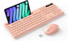 Load image into Gallery viewer, Wireless Keyboard and Mouse Combo, Soueto 2.4G Full-Sized Computer Keyboard with Phone Tablet Holder, 22 Multimedia Shortcuts, Numeric Keypad, 6 Button Silent Mouse for Windows, Mac (Cherry Pink)