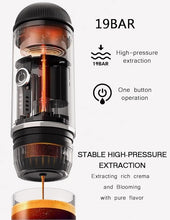 Load image into Gallery viewer, Portable Espresso Coffee Maker Electric Expresso Maker Self Heating Battery Powered, 19 Bar Pressure, Coffee Machine with Ground Coffee & NS Capsule for Travel, Camping, RV, Hiking, Office (Black)