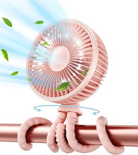 Load image into Gallery viewer, Gaiatop Baby Stroller Fan, 4000mAh Oscillating Mini Portable Fan with Light, 4 Speeds Battery Operated Small Handheld Desk Fan, 360° Rotate Flexible Tripod Clip On Fan for Car Seat Crib Travel Pink